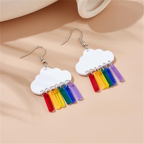 ONLYJUMP Cute Clouds Lightning Bolt Earrings for Women Creative Acrylic Transparent Earrings Lovely Clouds Rainbow Lightning Raindrop Earrings Cartoon Sweet Funny Earrings thumbnail 7