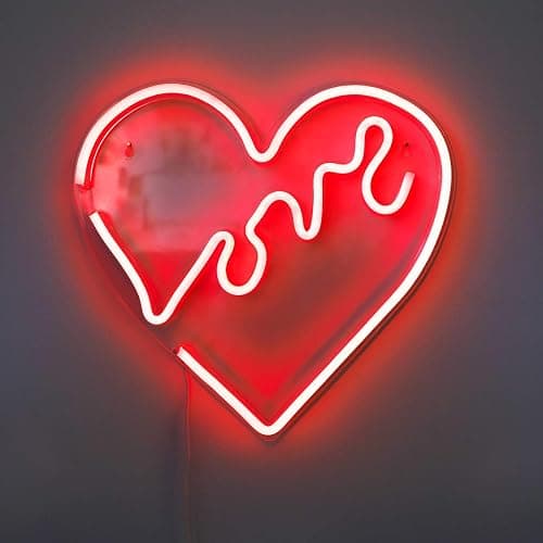 Isaac Jacobs 14" x 14" inch LED Neon Red “Love” Heart Wall Sign For Cool Light, Wall Art, Bedroom Decorations, Home Accessories, Party, and Holiday Decor: Powered by USB Wire (HEART) thumbnail 5