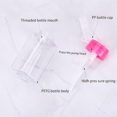 Pack of 3 Nail Polish Remover Pump Empty Dispenser Bottle for Alcohol, Nail Polish and Makeup Remover, 150ml(5.10z), Hotpink Top Cap thumbnail 3