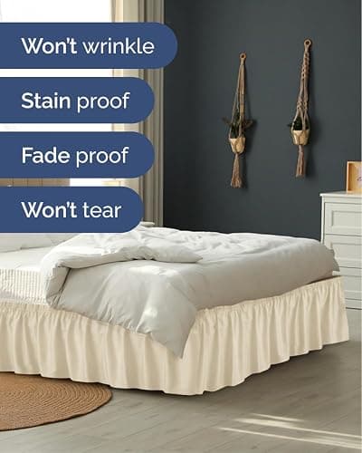 Wrap Around Dust Ruffle Bed Skirt - Off White - for Queen Size Beds w/ 24 Inch Drop - Easy Fit Elastic Strap - Adjustable Pleated Bedskirt w/Brushed Fabric - Wrinkle Free - Women, Men, Kids & Teens thumbnail 5