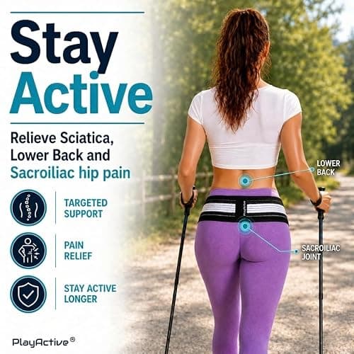 PlayActive Sacroiliac SI Joint Hip Belt - Lower Back Support Brace for Men and Women - Pelvic Support Belt - Trochanter Belt - Sciatica Pelvis Lumbar Hip Pain Relief (Regular) thumbnail 2