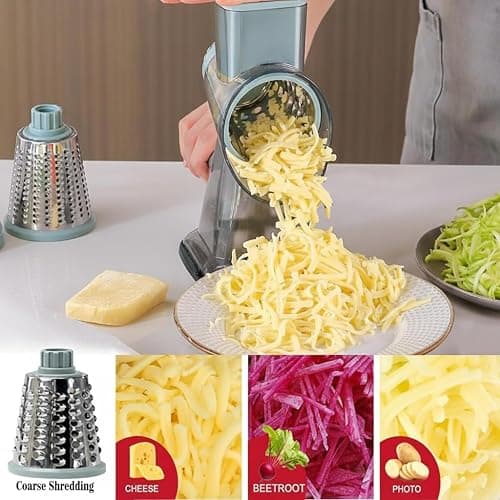 YOUCZON Rotary Cheese Grater Multi-Purpose Stainless Steel Cheese Shredder - Cheese Grater With Handle Effortless Grating of Carrots, Potatoes, Vegetables, and Fruits (blue) thumbnail 3