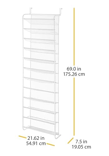 Whitmor 36 Pair Over the Door Shoe Organizer, 12 Tier Hanging Shoe Organizer, Heavy Duty Metal & Mesh Shoe Holder, Hanging Shoe Rack for Closet Organizer & Storage, 69"L x 21.7"W x 7.5"H, White thumbnail 3