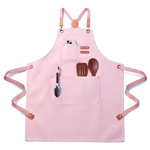 Chef Apron for Men Women with Pockets,Cross Back Cotton Canvas Plus Size Apron for Cooking BBQ Baking Gardening - Image 1