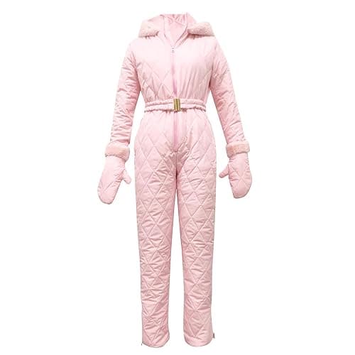 Womens One Piece Snowsuit Waterproof Windproof Ski Suits Insulated Jumpsuit Rompers with Belts Gloves Set of Three thumbnail 2