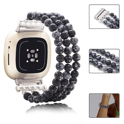 C&L Accessories Bracelets Compatible with Fitbit Versa 3 Bands/Versa 4 Bands/Fitbit Sense 2/Sense Bands for Women Men Beaded Gemstone thumbnail 3