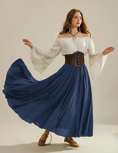 Scarlet Darkness Maxi Skirts for Women Long Flowy Boho Renaissance Skirt | Pockets, A Line, Elastic High Waist, for Summer, Casual, Vacation, Ren Faire thumbnail 9