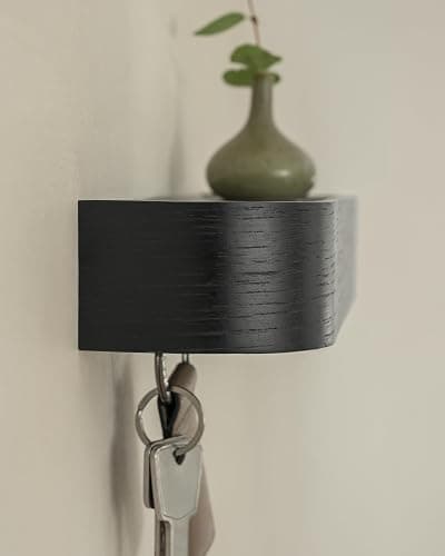 Kazai. Key Holder 'Toke' | Minimalist Key Hook Design from Berlin | Modern Key Holder Wall Mount with Wooden Shelf | Key Rack for Wall as Entryway Organizer | Oak, Black thumbnail 7