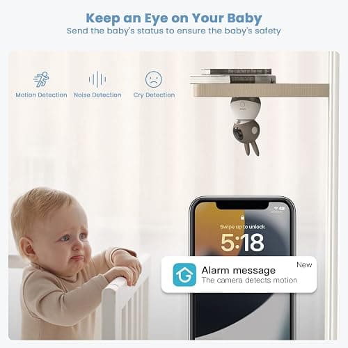ieGeek 2K WiFi Baby Monitor with Two Cameras, Phone App & 5" Split-Screen Control, Smart Video Camera, Night Vision, Automatic Tracking, PTZ, Crying Detection, Temperature/Humidity Sensor, Baby Gift thumbnail 5