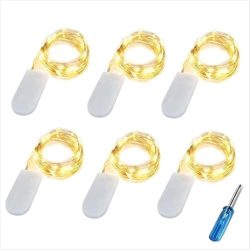 BXROIU Fairy Lights CR2032 Battery Operated,6.6Ft/2Meter 20 LEDs Micro Silver Wire String Lights for Bedroom Christmas Party Wedding Decoration (Warm White, 6 Pack) - Image 1