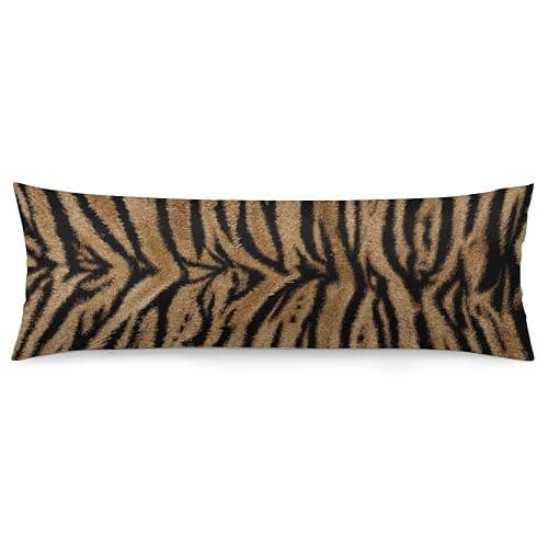 ZEJAYFEY Tiger Skin Print Body Pillow Cover 20 x 54 inches Wildlife Animal Fur Long Pillow Case Brown Black Hunting Safari Decorative Pillowcase Soft Cushion Throw Pillow Covers for Couch Bed - Image 1