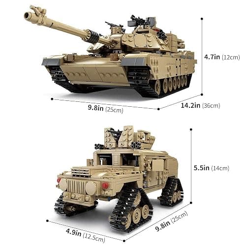 Feleph M1A2 Tank Set Military Model Kit 1:28 Scale WW2 Army Custom Vehicles Set, 2-in-1 Tank Hummer Building Bricks Toys for Model Lovers (1463 Pieces) thumbnail 2