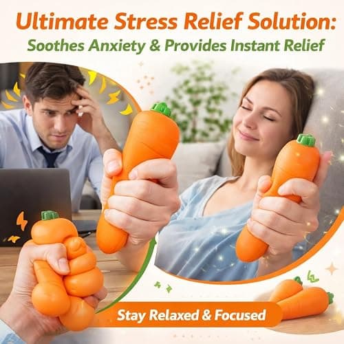 Squeezy Carrot, Realistic Carrot Squishy Jumbo, Giant Carrot Stress Relief Toy, 5.5 Inch Slow Rising Squeeze Carrot Fidget Ball, Portable Anxiety Relief Tool & Cute Desk Decor (1pcs) thumbnail 3