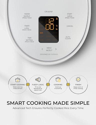 CUCKOO Micom Rice Cooker 3-Cup Uncooked / 6-Cup Cooked with Nonstick Inner Pot, Small Rice Maker with 8 Menu Options, Fuzzy Logic Technology, Auto Clean, Quick Rice Mode, White (CR-0375FW) thumbnail 6