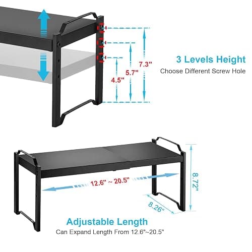 2 Pack Expandable Cabinet Countertop Shelves, Stackable Shelves Organizers For Kitchen Cabinet Countertop Storage, Adjustable Counter Cupboard Pantry Organizer Shelf Rack Stand, Length:20.5" thumbnail 2