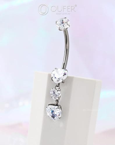 OUFER Titanium Belly Button Rings, Heart Belly Rings Dangling, Internally Threaded Belly Button Piercings, Long Dangle Navel Piercing Jewelry, Belly Rings for Women thumbnail 6