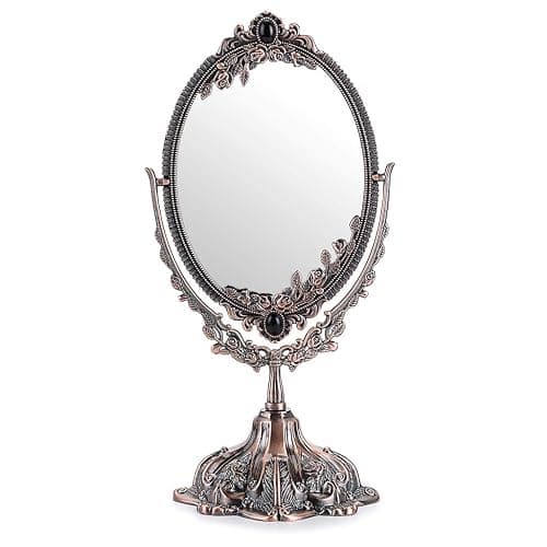 SUMTree Vintage Oval Double Sided Rotatable Dressing Mirror - Desktop Vanity Decorative Standing Tabletop (Small) (Red Bronze) - Image 1
