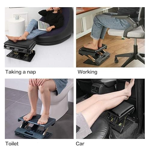 Homesprit Adjustable Footrest with Removable Soft Foot Rest Pad Max-Load 140Lbs with 4-Level Height and Angle Adjustment Massage Footrest Under Desk for Car Travel, Kid's Writing, Office thumbnail 6
