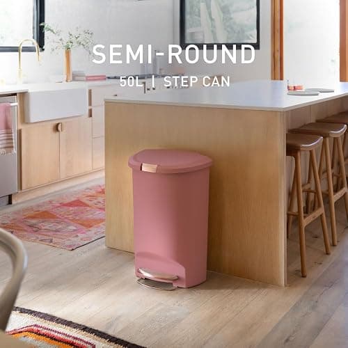 simplehuman Semi-Round Step Can, 50L / 13 Gallon Kitchen Trash Can, Studio Edition, Pet-Proof Slide Lock, 150,000-Step Pedal, Lid Shox® Silent Close, Blush Plastic thumbnail 2