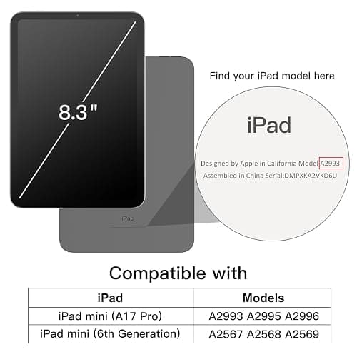 JETech Case for iPad mini (A17 Pro, 2024 Model, 7th Generation) / mini 6 (2021 Model, 6th Generation), Slim Stand Hard Back Shell Smart Cover with Auto Wake/Sleep (Space Gray) - Space Gray thumbnail 2