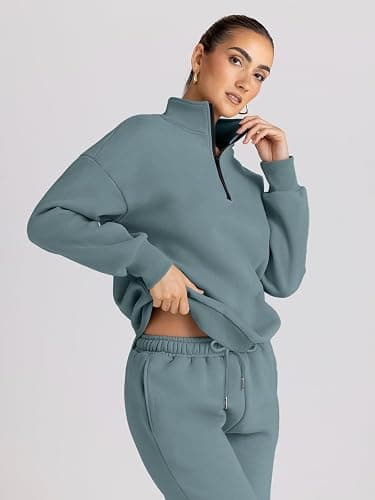 Trendy Queen Womens Sweatsuits 2 Piece Outfits Fall Lounge Sweat Sets Half Zip Sweatshirts with Baggy Sweatpants thumbnail 5