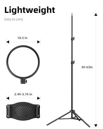 Weilisi 10.5" Ring Light with 69" Tripod Stand and Phone Holder Kit, Full-Screen Zoom Lighting for Video Recording, Makeup, Live Stream, Dimmable LED Selfie Ring Light Tripod for iPhone with Remote thumbnail 6