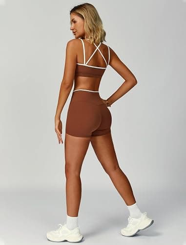 QBGJTD Two Piece Workout Sets For Women Sports Bra Matching High Waist Scrunch Butt Shorts Gym Yoga Athletic Clothes thumbnail 5