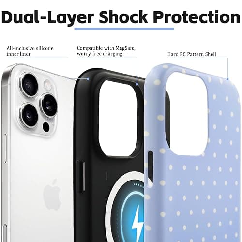 SenRiCase for iPhone 13/14 Case Cute Polka Dot Phone Case Compatible with MagSafe, Dual-Layer Shock Protection (Hard PC + Silicone) - Aesthetic Protective Phone Cover for Women Girls, Blue thumbnail 2
