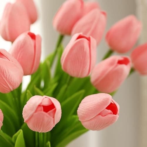 ucky Pink Artificial Flowers 20 Pcs Fake Tulips Realistic Touch Spring Summer Fake Flowers for Home Decor, Outdoor Garden Parties and Wedding Deco thumbnail 5