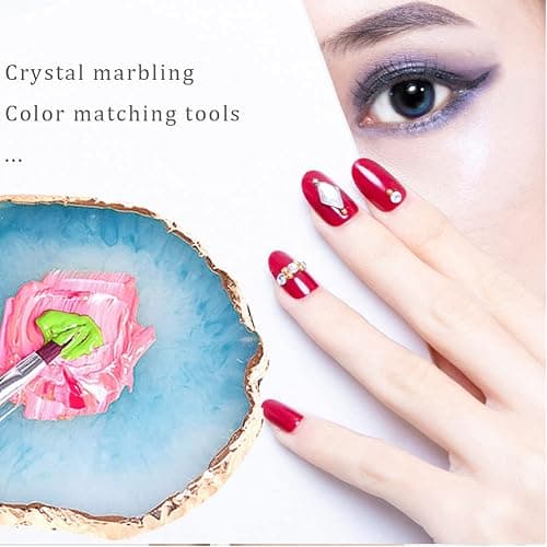 2 Pieces Resin Nail Art Palette, Nail Art Painting Gel Palette Gold Edge Color Makeup Display Board Nail Art Display Cosmetic Mixing Tools - White and Blue thumbnail 4