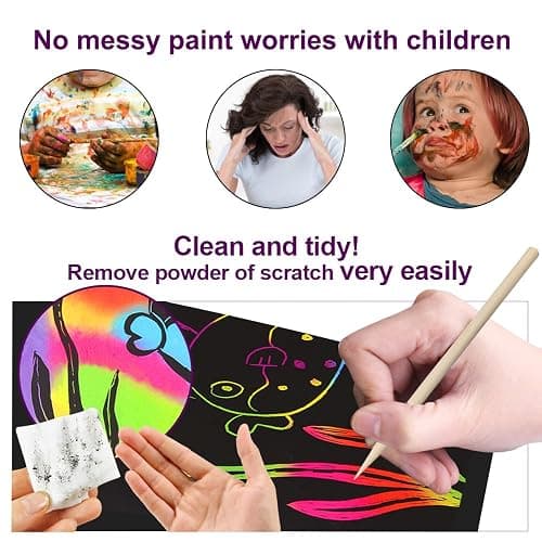 FUNNYB&G Rainbow Scratch Paper Art for Kids - 100 Pcs Magic Rainbow Scratch Paper Off Set Scratch Easter Crafts Arts Supplies Kits Pads Sheets for Party Games Halloween Christmas Birthday Gifts thumbnail 3