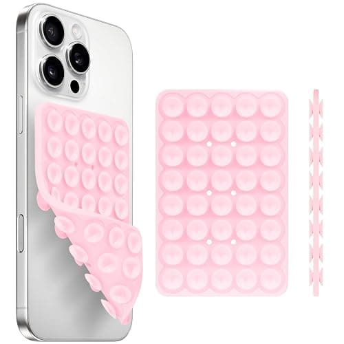 QxbBox Silicone Suction Cup Phone Case Mount Double Sided, Hands-Free Strong Grip Holder for Selfies and Videos,Silicon Sticky Phone Grip with Higher Suction Power for Cell Phone Light Pink - Image 1