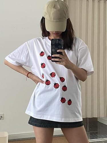 JOLILUNA Whimsy Twee Clothes for Women Oversize Graphic Ladybug Tee Y2k Fashion Whimsical Clothes Streetwear thumbnail 3