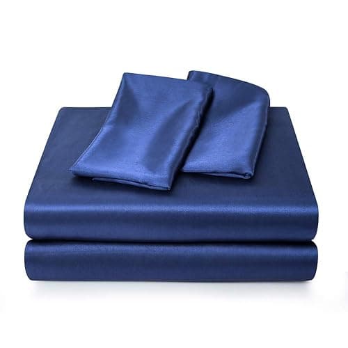 Satin Bed Sheets Twin Sheets, Navy Blue Silk Sheets, 3 - Pieces Soft Bedding Set with 1 Deep Pocket Fitted Sheet,1 Flat Sheet,1 Pillowcase thumbnail 6
