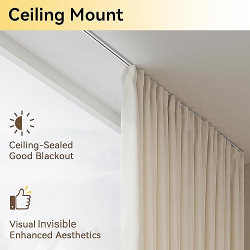 FELIDESIGN Curtain Track, Ceiling Curtain Track for Room Divider, Ceiling Mount Rail Set with Roller Hooks, White, 12ft - 18ft thumbnail 4