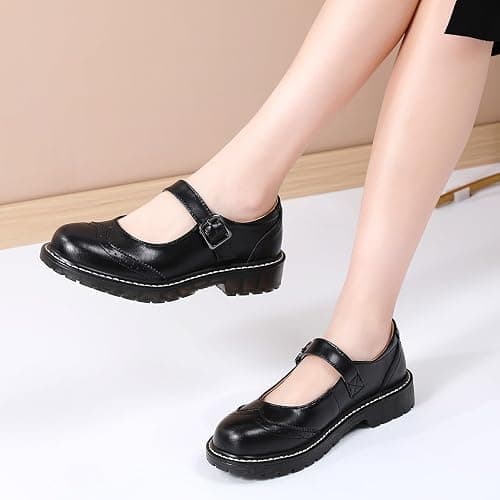 XMM Mary Jane Shoes Women Mary Janes Flats Ladies Oxford Shoes for Women Comfort Leather Round Toe Non-Slip Dressy Casual Cute Girls School Work Shoes thumbnail 3