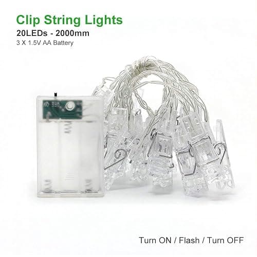 Dopheuor Photo Clip String Lights LED Fairy Clip String Lights Hanging Photo Pictures Battery Operated for Gifts Patio Christmas Bedroom Wedding Birthday Party Halloween Festival Decor (no Battery) thumbnail 7