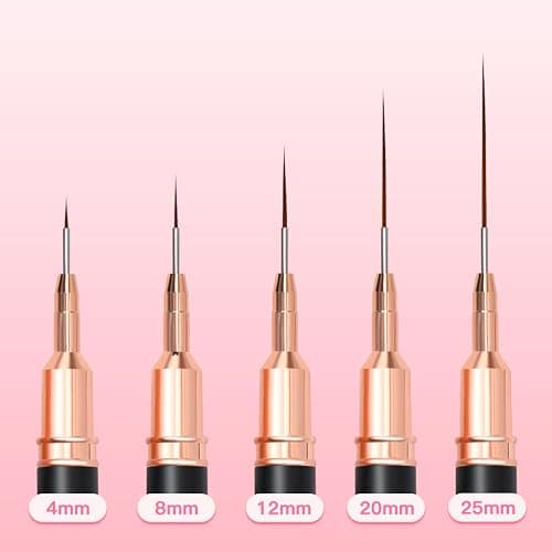 Komall Metallic Nail Art Brushes, 5Pcs Liner Brush Set, UV Gel Polish Painting Art Design Pen for Long Lines, Thin Details, Fine Drawing Sizes 4/8/12/20/25mm(Black) thumbnail 4