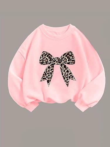 xueteox Girls Long Sleeve Sweatshirt 2 Piece, Bow Graphic Top and Pants Spring Fall Fashion Casual Clothes. thumbnail 3