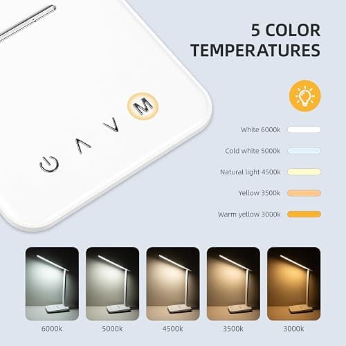 Carehabi LED Desk Lamp, Dimmable Table Lamp, LED Table Lamp with 5 Colours and 5 Brightness Levels, Reading Light with USB Charging Port, Touch Control for Children, Bedroom, Reading, Offices thumbnail 2
