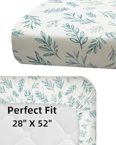 4 Pack Sage Green Fitted Nursery Sheets Neutral Unisex Baby Breathable Sheets for Boys or Girls with Leaf and Flower Design (Crib Sheet) thumbnail 6