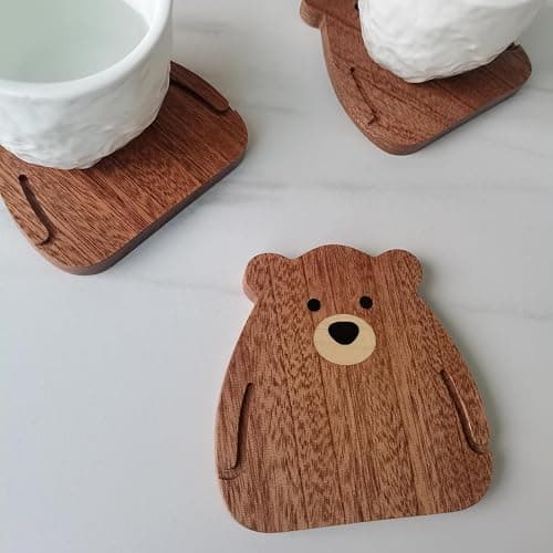 Wood Coasters for Drinks Absorbent, Handmade by Multiple Wood Inlays—Sapele Wooden Coaster Sets for Coffee Table Dining Table Wooden Table Coasters for Desk, Farmhouse, Office, Bar,Set of 6 thumbnail 9