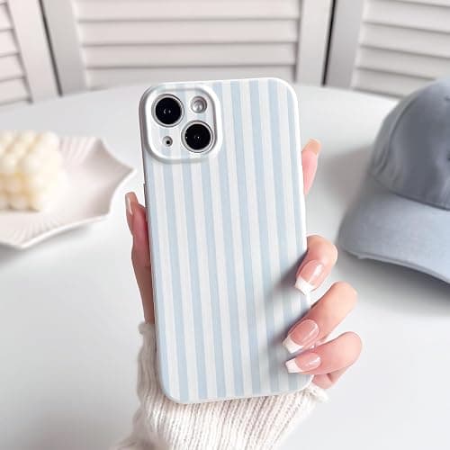 Lovmooful Compatible for iPhone 14 Case Cute Color Striped with Aesthetics Design for Girls Women Soft TPU Shockproof More Protective Girly for iPhone 14 Case-Blue thumbnail 7
