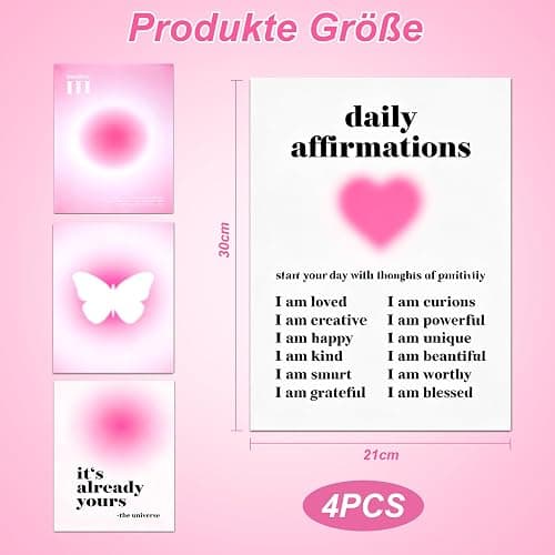 GZRXIOUS 4er Set Poster Aesthetic Aura Bilder, Rosa, A4 30×21cm Ölcanvas Aesthetic Bilder für Schlafzimmer, Jugendzimmer Deko Mädchen & Clean Girl Room Decor, Deko ohne Rahmen thumbnail 2
