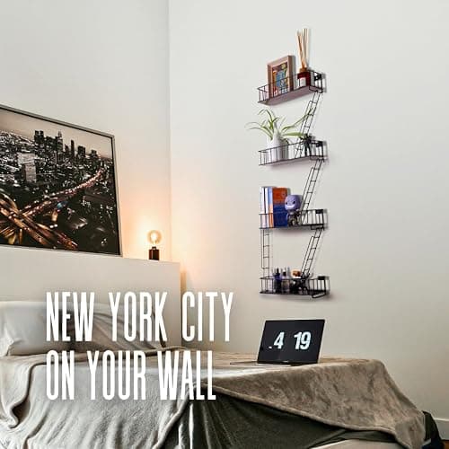 KOTIJOKI 4 Tier Fire Escape Wall Shelf – New York Decorative Floating Shelf – Wall Art Ladder Shelf – Black Metal Trinket Shelves for Bedroom, Home, Office, Storage and Display - Giftable Option thumbnail 9