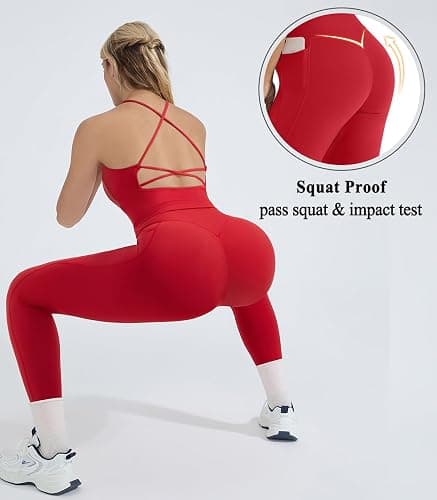 OMKAGI 2 Piece Workout Sets for Women Padded Workout Tops Booty Leggings with Pockets Gym Sets thumbnail 6