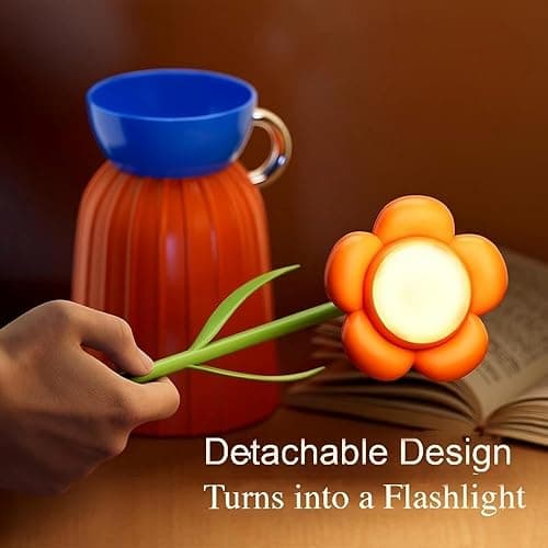 MARZIUS Rose Flower Desk Lamp - Infinite Dimming, Trichromatic Temperature, Rechargeable, Brightness Memory - Creative Decorative Ornaments with Adjustable Flowers (Purple) thumbnail 6