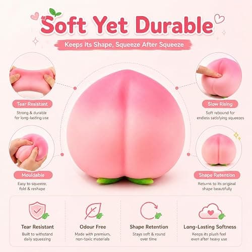 6In Peach Squishy, Jumbo Squishy Peach Giant Big Realistic Peach Moldable Soft Squishys Slow Rising Stress Ball for Anxiety Stress Party Favor for Adults (6IN Peach) thumbnail 6