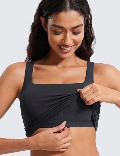 CRZ YOGA Womens Butterluxe Square Neck Longline Sports Bra - Workout Crop Tank Tops Padded Yoga Camisole with Built in Pads thumbnail 3