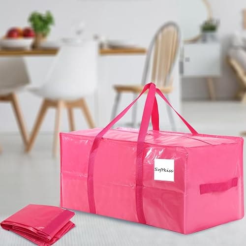 Extra Large Moving Bags with Strong Zippers and Handles Moving Supplies with lids, 2 Pack Heavy Duty Totes for Storage Bags for Space Saving, Fold Flat, Moving and Storing (Pink, 2 Packs) - 2 Packs - Pink thumbnail 6